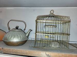 Vintage Teapot & Bird Cage (Lot of 2)