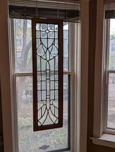 Leaded Stained Glass Window Panel in Oak Frame - Decorative Textured Glass