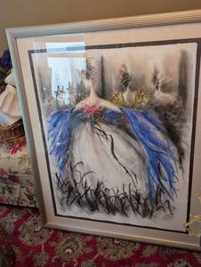 Abstract Expressionist Painting on Paper - Signed, Framed in Silver Frame