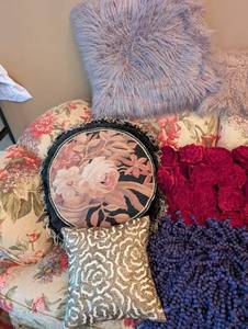 Assorted Textured Throw Pillows - Velvet, Faux Fur & Beaded Accents