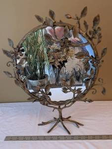 Anthropologie Floral Leaf Metal Mirror Frame - Round, 9-10 Inch Diameter