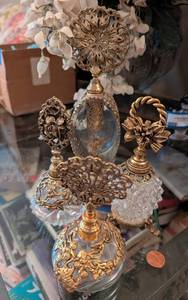 Assorted Decorative Perfume Bottles - Ornate Metal Filigree & Cut-Glass