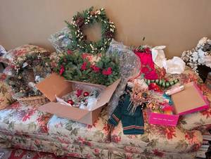 Assorted Christmas Decorations - Wreath, Garlands & Tinsel