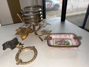 Vintage Decorative Desk Vanity Lot Porcelain Tray Dansk Bull Ashtray