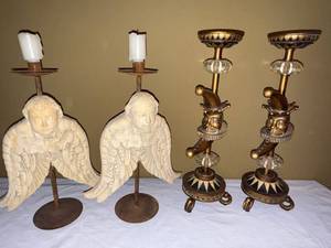 Mark Roberts Jester Candleholders Pair Figural Harlequin 17in