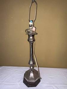 Vintage Silver Tone Etched Table Lamp Base Octagonal 34in Tall