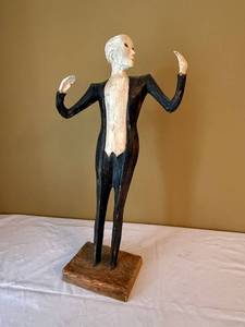 Hand Carved Folk Art Figural Sculpture Painted Standing Man 21in