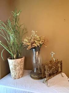 Tall Decorative Glass Floor Vase w Faux Floral Arrangement 34in