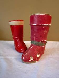 Vintage Paper Mache Santa Boots Christmas Candy Containers Pair