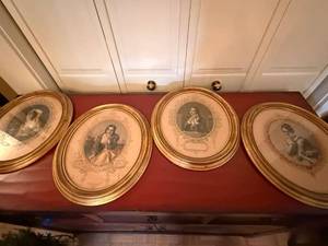 Set of 4 Oval Gilt Framed Victorian Portrait Prints Wall Art Vintage