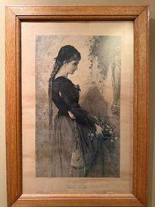 Vintage Framed Marguerite Antique Steel Engraving r Print by Jean-Baptiste Bertrand Victorian Portrait 1800s  Wall Art 18x26