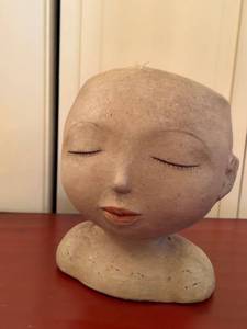 Ceramic Girl Head Bust Sculpture Closed Eyes Art Pottery Figure 8in