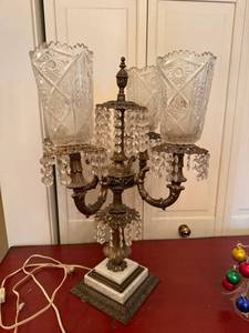 Vintage 4 Light Crystal Prism Table Lamp Cut Glass Shades Marble Base
