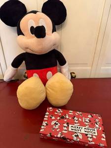 Disney Mickey Mouse Wrist Watch w Box & Mickey Plush Repair Lot