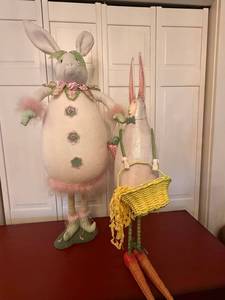 Department 56 Krinkles Easter Bunny Decor Pair Large Standing Rabbits