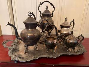 Vintage Silverplate Tea Coffee Service Set Tray 6 Pc Ornate Victorian