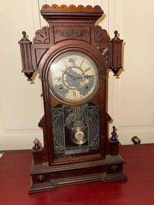Antique Victorian Gingerbread Mantel Clock Wood Case 21in Parts Repair
