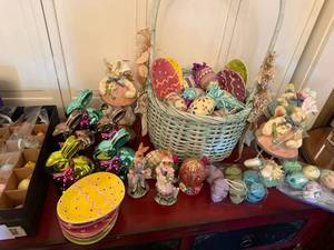 Mixed Easter Decor Lot Basket Eggs Rabbits Fitz & Floyd Accent Pieces
