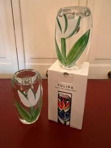Kosta Boda Tulipa Art Glass Candle Holders Pair w Box Hydman-Vallien