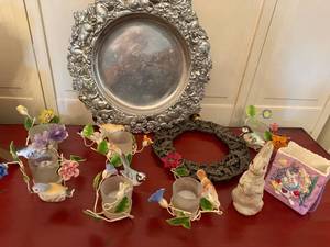 Spring Decor Lot Rabbit Metal Tray Bird Votives Wreath Easter Pieces