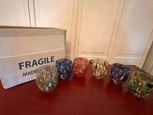 Murano Art Glass Tumblers Set of 6 Multicolor Confetti Italy