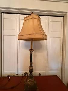 Ornate Figural Swan Table Lamp w Shade 33in Regency Style Good