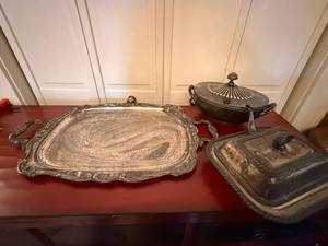 Vintage Silverplate Serving Set Tray Tureen Butter Dish 3 Pc Lot