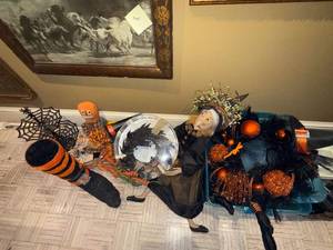 Mixed Holiday Decor Lot Halloween Easter Witch Bunny Decorations