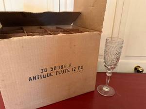 Vintage Cut Glass Champagne Flutes Set of 12 Antique Pattern Boxed