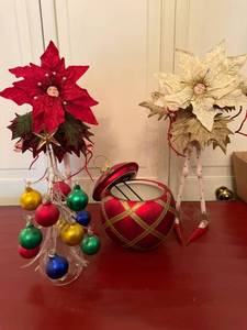 Christmas Decor Lot Poinsettia Elves Ornament Tree Box Mixed Set