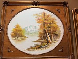 Vintage Signed Landscape Oil Painting in Ornate Gold Frame 30x25