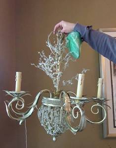 Vintage 5-Light Tole Style Chandelier Clear Beaded Gold Tone