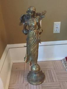 Art Nouveau Winged Lady Double Candle Holder Gilt Metal 25in