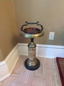 Vintage Brass Floor Ashtray Stand Map Column Brown Insert 23.5in