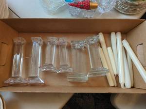 Lot of 5 Clear Glass Candlestick Holders Taper Candle Holders Decor Event
