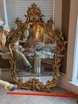 Gilded Rococo Wall Mirror with Ornate Carved Laurel Frame - Large Antique