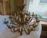 Large Vintage Ornate Brass Multi-Tier Chandelier 24-Light Scrolled Leaf Design