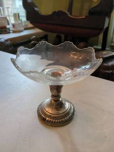 Sterling Silver Glass Pedestal Compote Footed Dish Approx 5.5 In
