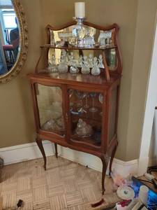 Vintage Mahogany Curio Display Cabinet Mirrored Back