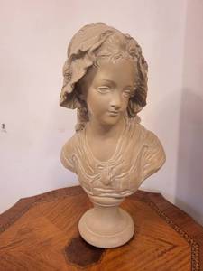 Girl Bust Sculpture on Pedestal
