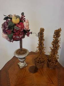 Mixed Lot Floral Topiary & Marcel Schurman Amber Beaded Trees (Lot of 3)