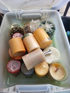 Assorted Candle Mixed Lot in Storage Tote