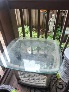 Rattan Wicker Glass Top End Table