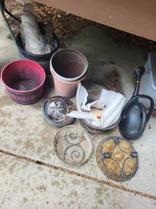 Planters, Fountain Parts & Watering Can Mixed Lot