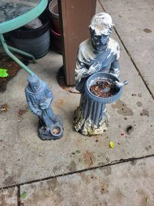 Pair of Religious Garden Statues With Planters