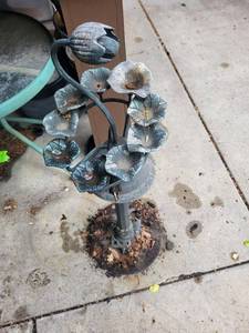Garden Decor Mixed Lot - Metal Flower Stake & Cherub Statue