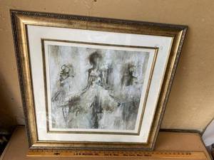 Framed Abstract Ballerina Print Wall Art Gold Tone Frame 28in Wide