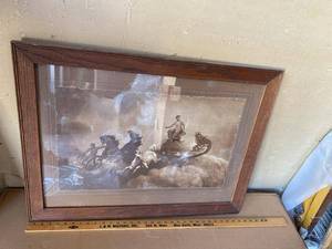Antique Framed Sepia Classical Mythological Art Print Wood Frame