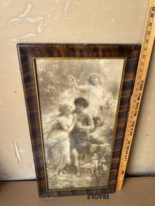 Vintage Framed Classical Figural Print Faux Wood Frame Wall Art 34in