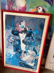 Peter Max Framed 1990 New York Downtown Antiques Show Poster 18x24